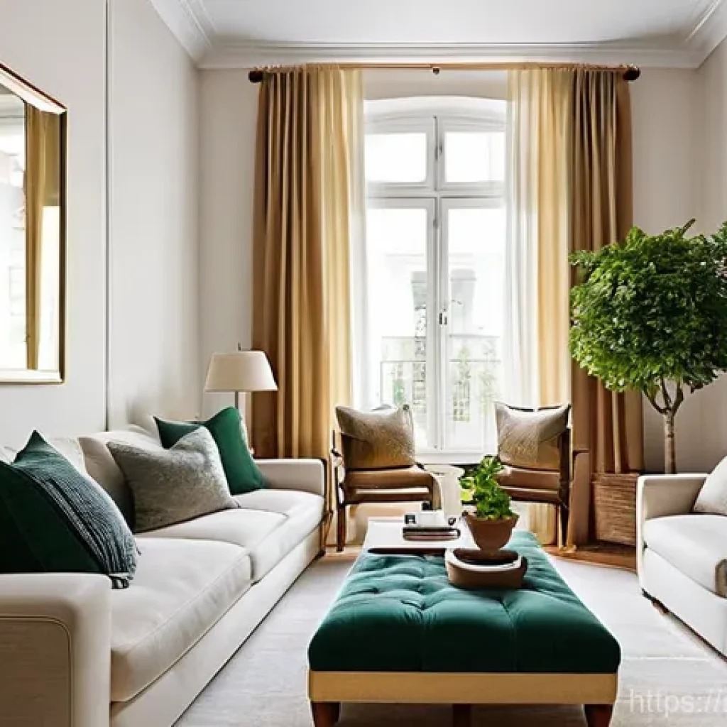 전통주택에서의 창의적 공간 활용 - **Prompt:** "A bright and airy living room in a cozy Russian home, designed to maximize space. The r...