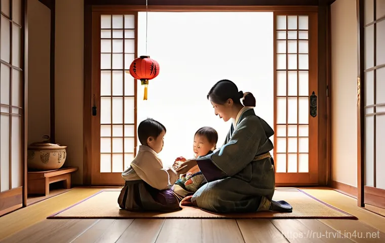 전통 주택의 온돌 - **Prompt:** A cozy, traditional Korean hanok interior on a cool autumn evening. A multi-generational...