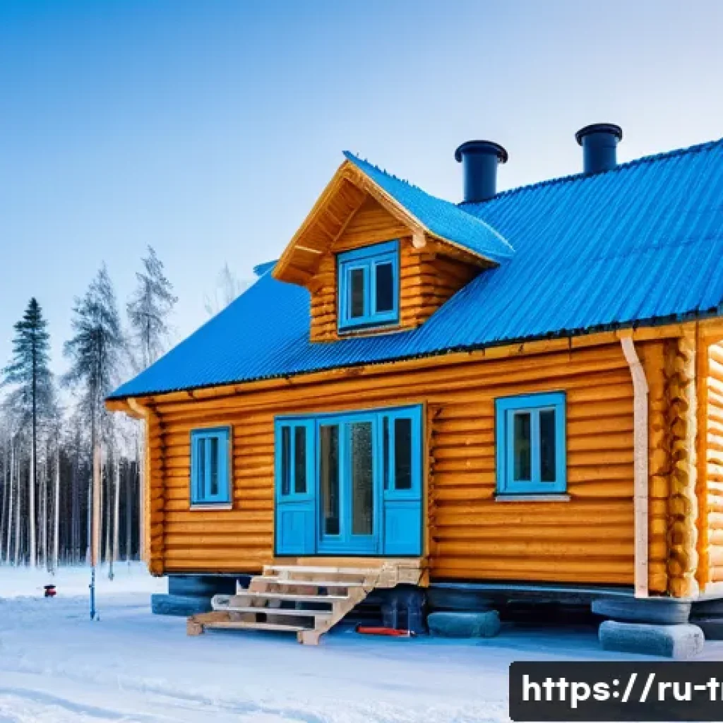 전통주택 건축비 - A traditional Russian wooden house under construction in a snowy northern landscape, showcasing natu...