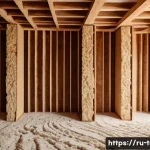 Home 22 전통주택의 소음 관리 - Interior view of a vintage wooden house wall cross-section showcasing soundproofing layers: natural ...