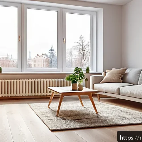 Home 33 한옥의 온돌 시스템 - A modern Russian living room interior showcasing an advanced underfloor heating system in action dur...
