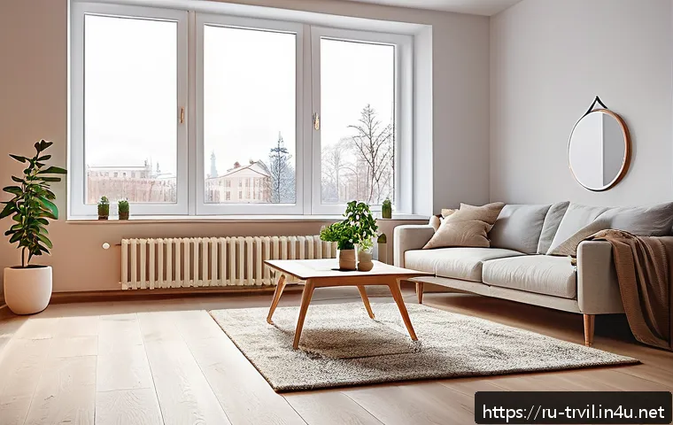 한옥의 온돌 시스템 - A modern Russian living room interior showcasing an advanced underfloor heating system in action dur...