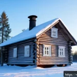 Home 20 전통 목조 건축 - A traditional northern Russian wooden house in Arkhangelsk region during winter, built with thick pi...