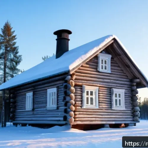 Home 32 전통 목조 건축 - A traditional northern Russian wooden house in Arkhangelsk region during winter, built with thick pi...