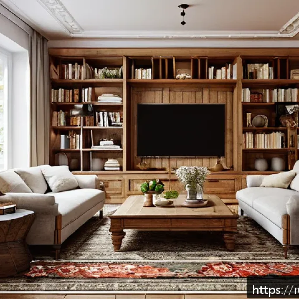 전통주택의 벽면과 천장 높이 - A cozy traditional Russian living room with ceiling height around 3 meters, featuring thick brick an...