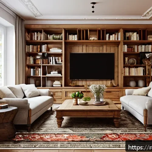 Home 31 전통주택의 벽면과 천장 높이 - A cozy traditional Russian living room with ceiling height around 3 meters, featuring thick brick an...